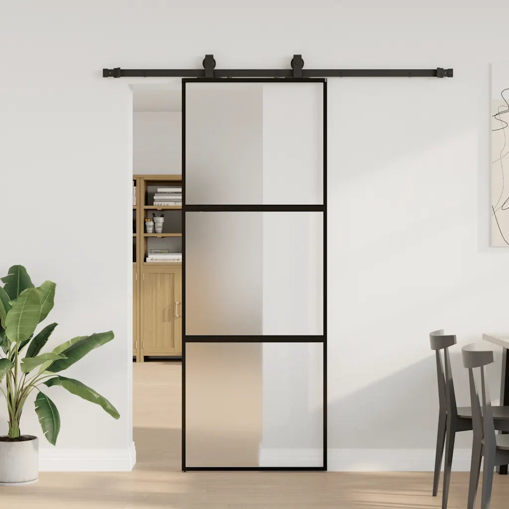 Porta Scorrevole Set Ferramenta Nera 76x205 cm Vetro Temperato 3375814