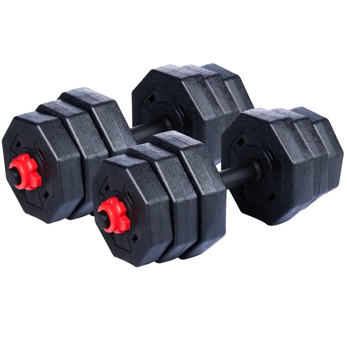 Set Manubri Convertibili in Bilanciere 19kg 12 Dischi Pesi Plastica Durevole