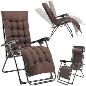 Poltrona da Giardino Pieghevole con Cuscino Imbottito e Struttura in Acciaio Marrone