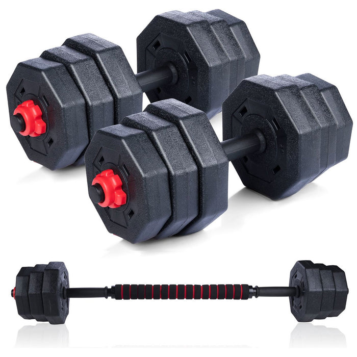 Set Manubri Convertibili in Bilanciere 19kg 12 Dischi Pesi Plastica Durevole
