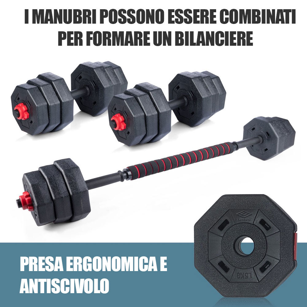 Set Manubri Convertibili in Bilanciere 19kg 12 Dischi Pesi Plastica Durevole