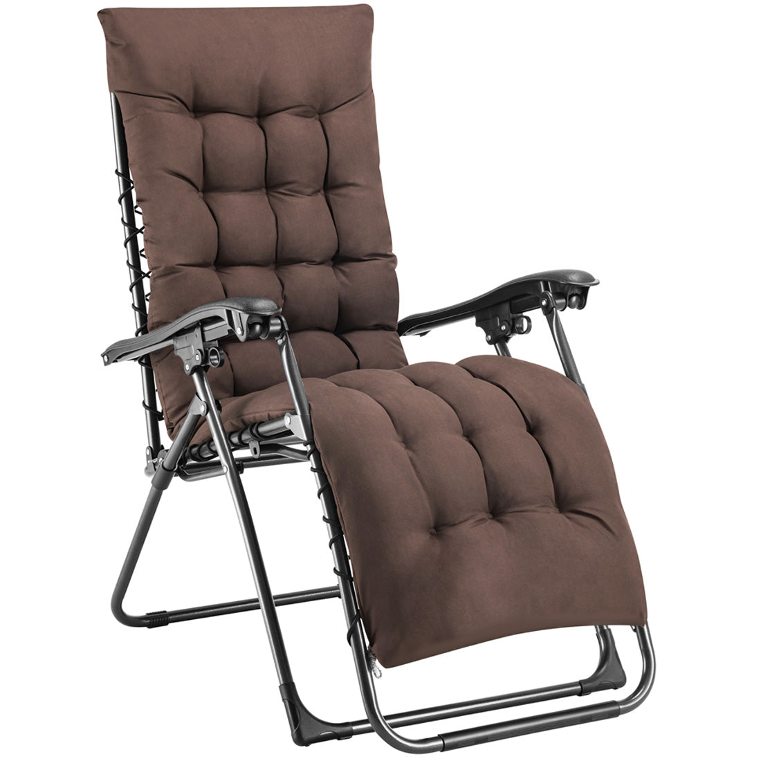 Poltrona da Giardino Pieghevole con Cuscino Imbottito e Struttura in Acciaio Marrone