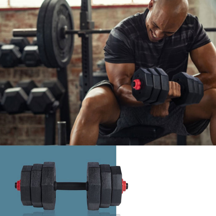 Set Manubri Convertibili in Bilanciere 19kg 12 Dischi Pesi Plastica Durevole