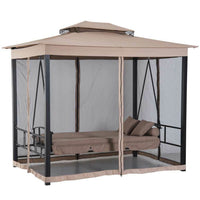 Dondolo Letto 3 posti con Gazebo Parasole e Zanzariera per Giardino 2.57mt Beige