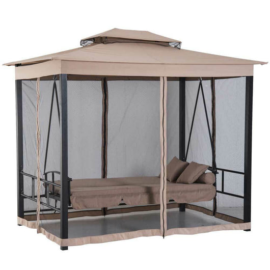 Dondolo Letto 3 posti con Gazebo Parasole e Zanzariera per Giardino 2.57mt Beige