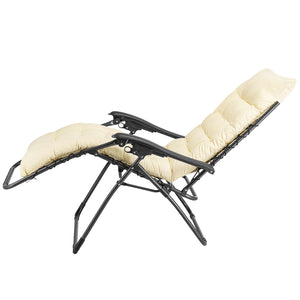 Poltrona da Giardino Pieghevole con Cuscino Imbottito e Struttura in Acciaio Beige