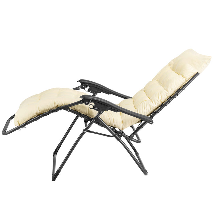 Poltrona da Giardino Pieghevole con Cuscino Imbottito e Struttura in Acciaio Beige