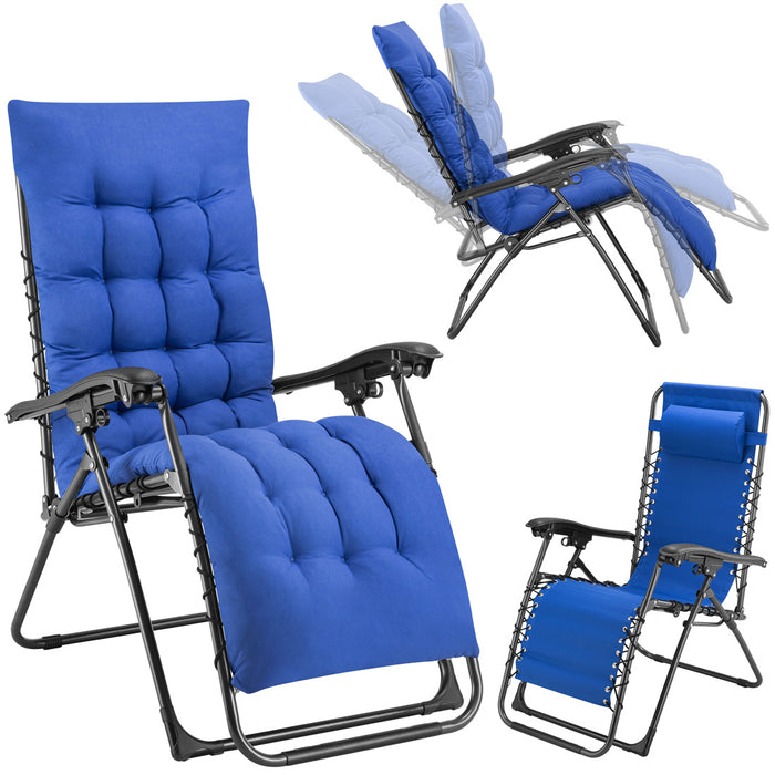 Poltrona da Giardino Pieghevole con Cuscino Imbottito e Struttura in Acciaio Blu