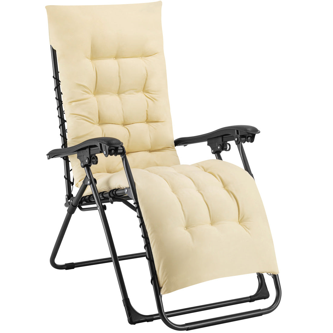 Poltrona da Giardino Pieghevole con Cuscino Imbottito e Struttura in Acciaio Beige