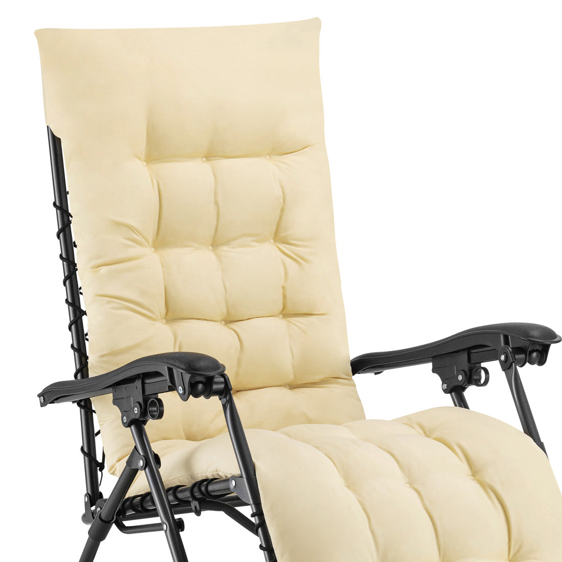 Poltrona da Giardino Pieghevole con Cuscino Imbottito e Struttura in Acciaio Beige