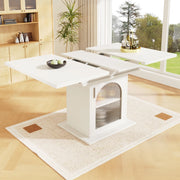 Tavolo da pranzo allungabile per 6-8 persone con 3 ripiani e ante in vetro, in MDF e vetro, bianco, 110 × 80 × 76 cm