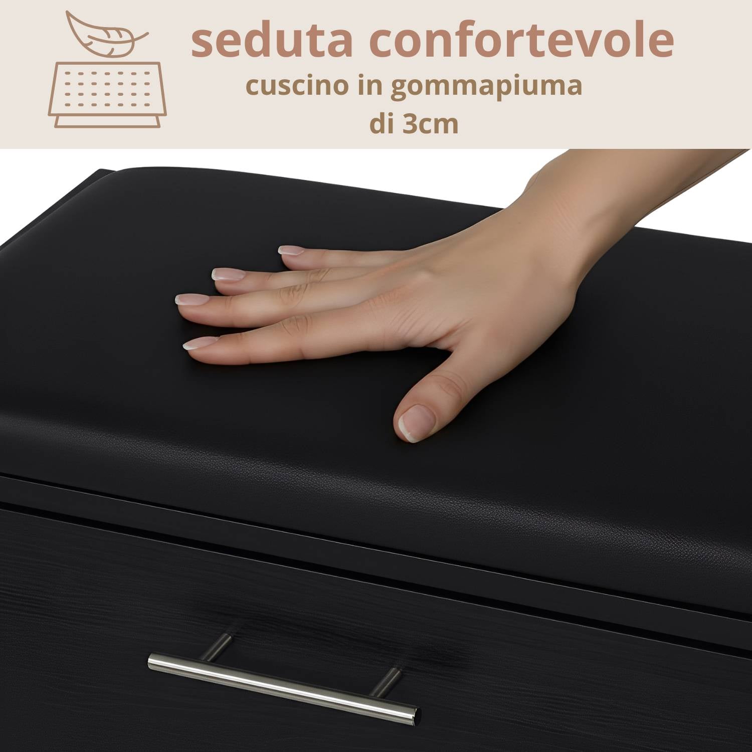 Marvin Scarpiera Panca da Ingresso Portascarpe Salvaspazio in Legno Seduta con Cuscino Anta a Ribalt Nero / Cuscino Nero