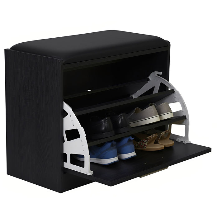 Marvin Scarpiera Panca da Ingresso Portascarpe Salvaspazio in Legno Seduta con Cuscino Anta a Ribalt Nero / Cuscino Nero