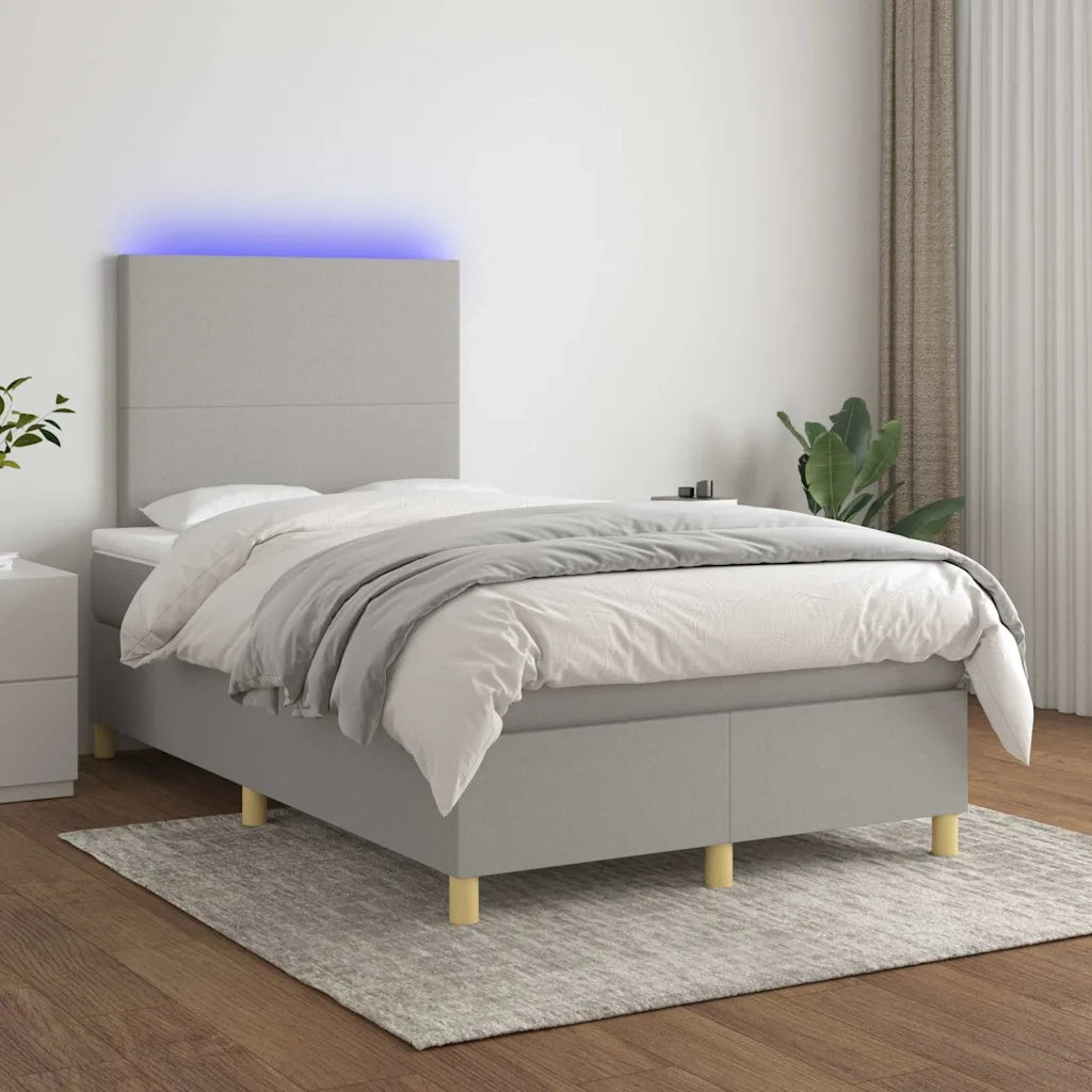 Letto a Molle Materasso e LED Grigio Chiaro 120x190 cm Tessuto 3270232