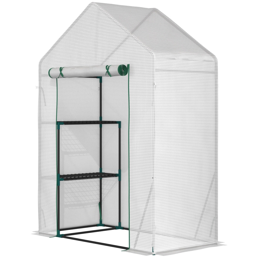 Serra da Esterno Piccola con Scaffali e Porta a Cerniera ¨C Zephmum ¨C Bianco 143x73x195 cm