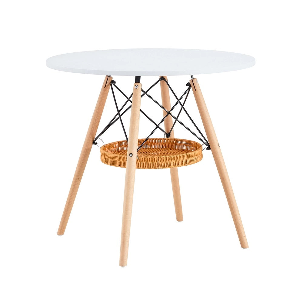 Tavolo da Pranzo Rotondo ¨C MINIMAL ¨C Piano MDF Bianco, Gambe Massello, ?80 cm, 2-4 Persone