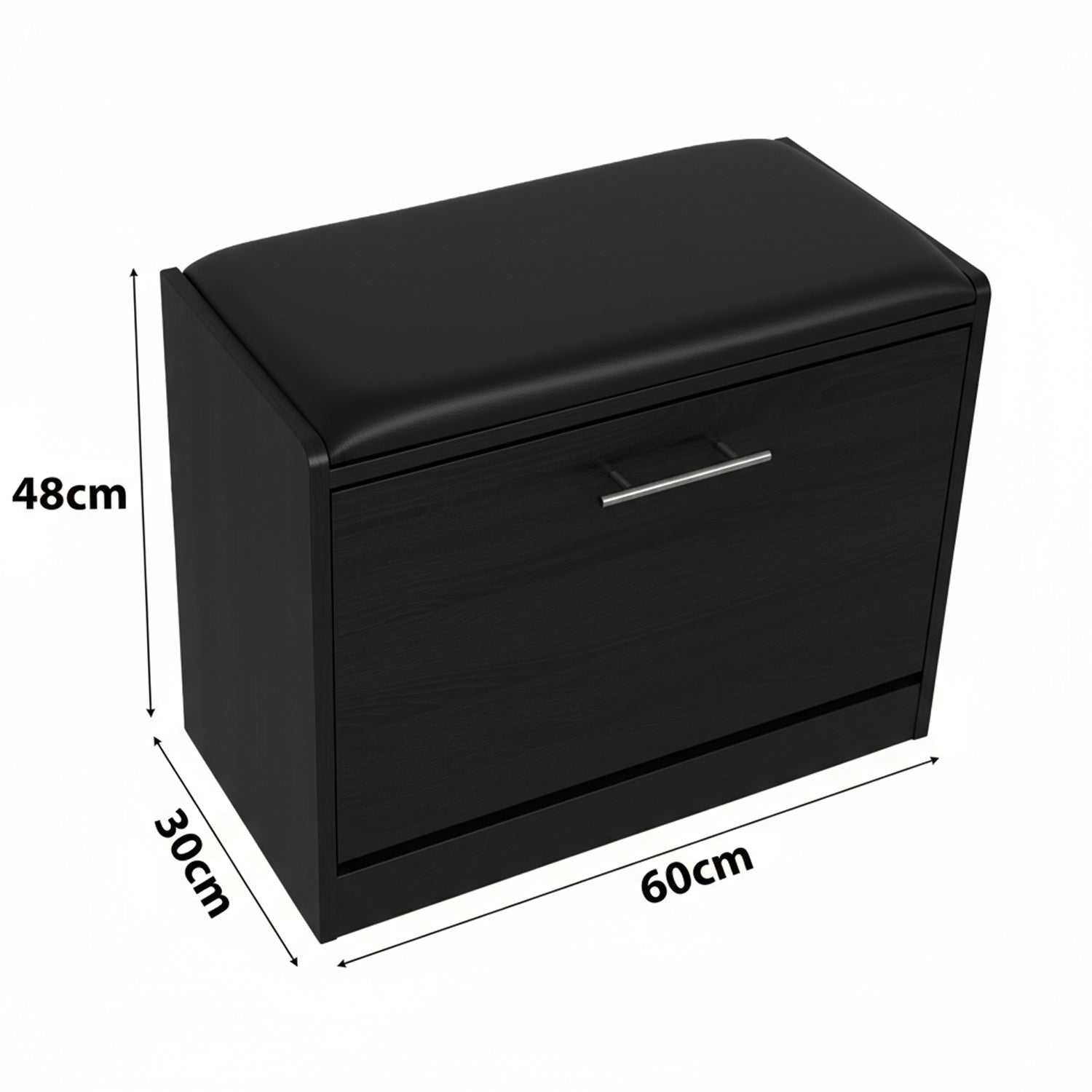 Marvin Scarpiera Panca da Ingresso Portascarpe Salvaspazio in Legno Seduta con Cuscino Anta a Ribalt Nero / Cuscino Nero