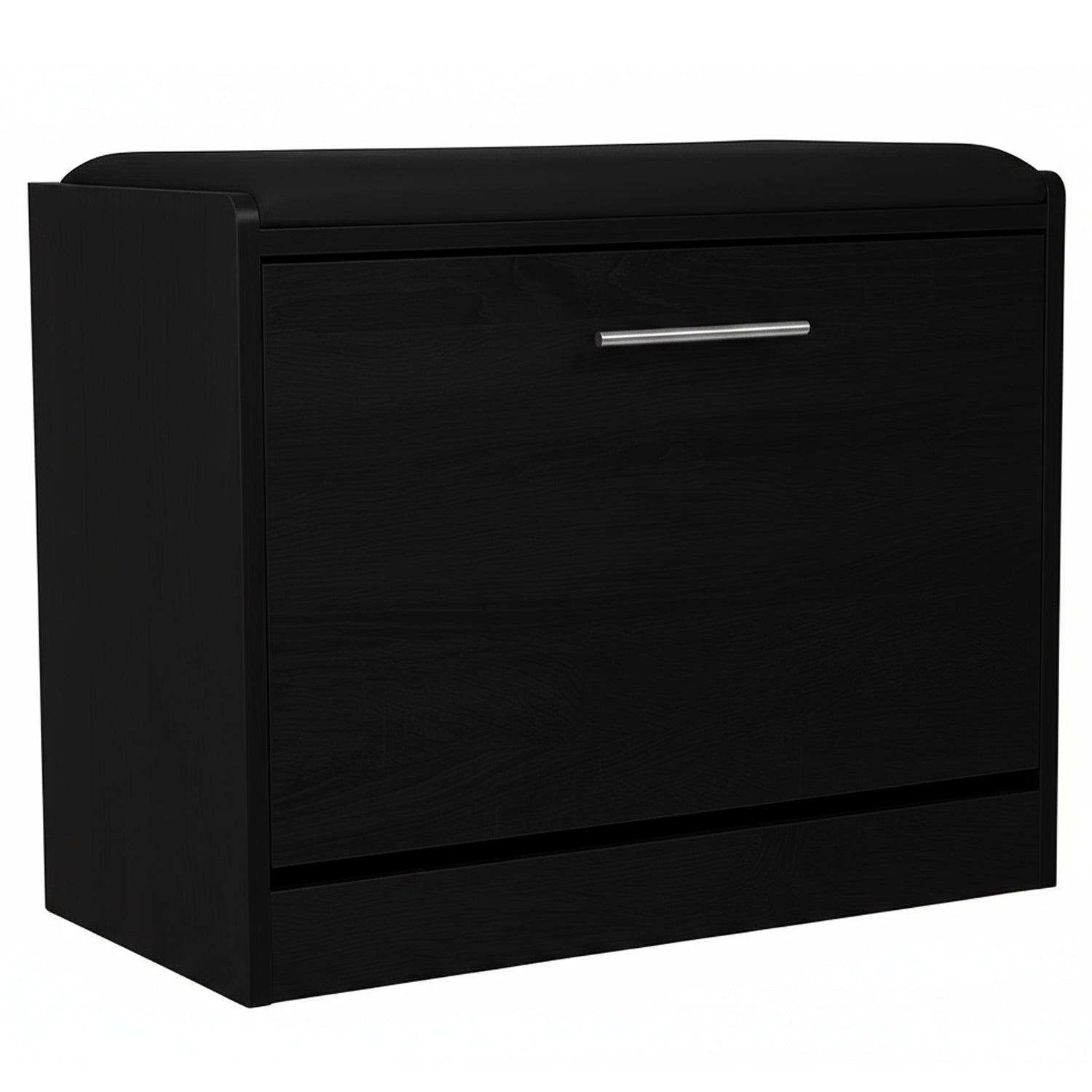 Marvin Scarpiera Panca da Ingresso Portascarpe Salvaspazio in Legno Seduta con Cuscino Anta a Ribalt Nero / Cuscino Nero