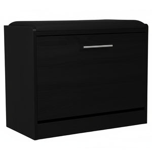 Marvin Scarpiera Panca da Ingresso Portascarpe Salvaspazio in Legno Seduta con Cuscino Anta a Ribalt Nero / Cuscino Nero