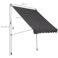 Tenda da Sole da Esterno 2x1.5m a Rullo con Manovella, Altezza e Angolazione Regolabile, Grigio