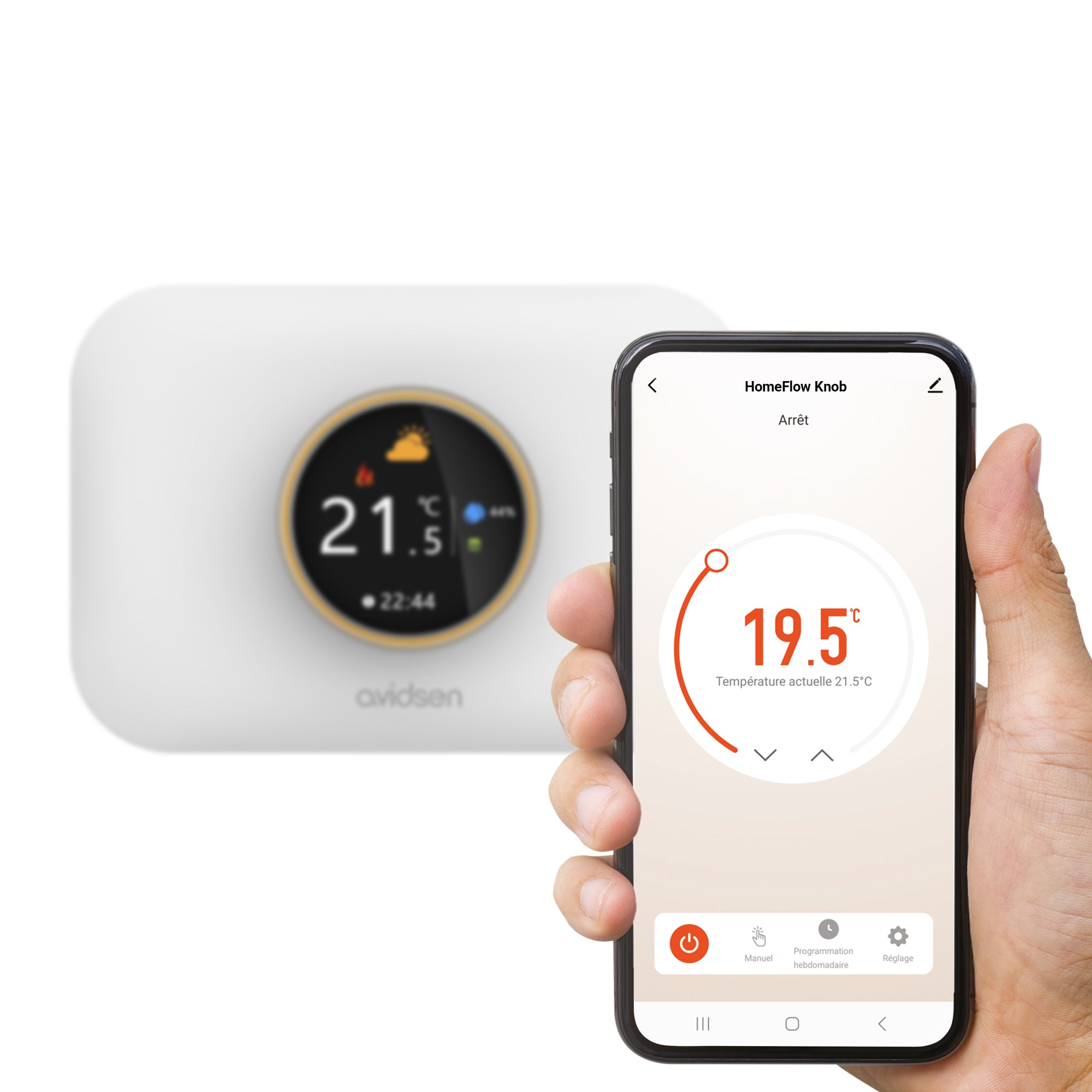 Avidsen Termostato da incasso Smart Wi-fi HomeFlow Knob, controllo da App, compatibile Assistenti Vocali