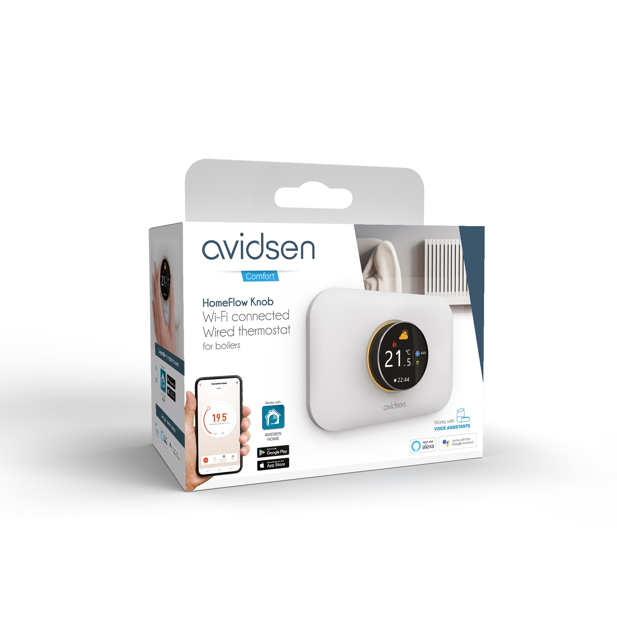 Avidsen Termostato da incasso Smart Wi-fi HomeFlow Knob, controllo da App, compatibile Assistenti Vocali