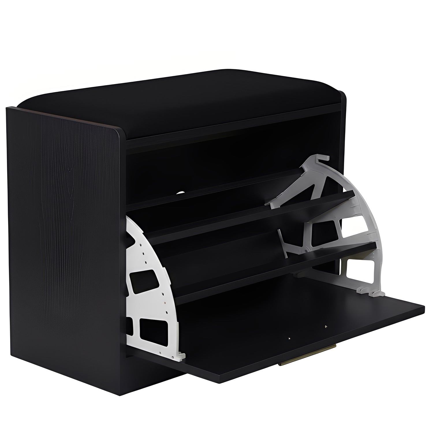 Marvin Scarpiera Panca da Ingresso Portascarpe Salvaspazio in Legno Seduta con Cuscino Anta a Ribalt Nero / Cuscino Nero