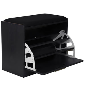 Marvin Scarpiera Panca da Ingresso Portascarpe Salvaspazio in Legno Seduta con Cuscino Anta a Ribalt Nero / Cuscino Nero