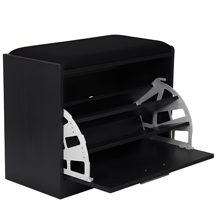 Marvin Scarpiera Panca da Ingresso Portascarpe Salvaspazio in Legno Seduta con Cuscino Anta a Ribalt Nero / Cuscino Nero