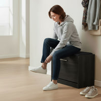 Marvin Scarpiera Panca da Ingresso Portascarpe Salvaspazio in Legno Seduta con Cuscino Anta a Ribalt Nero / Cuscino Nero