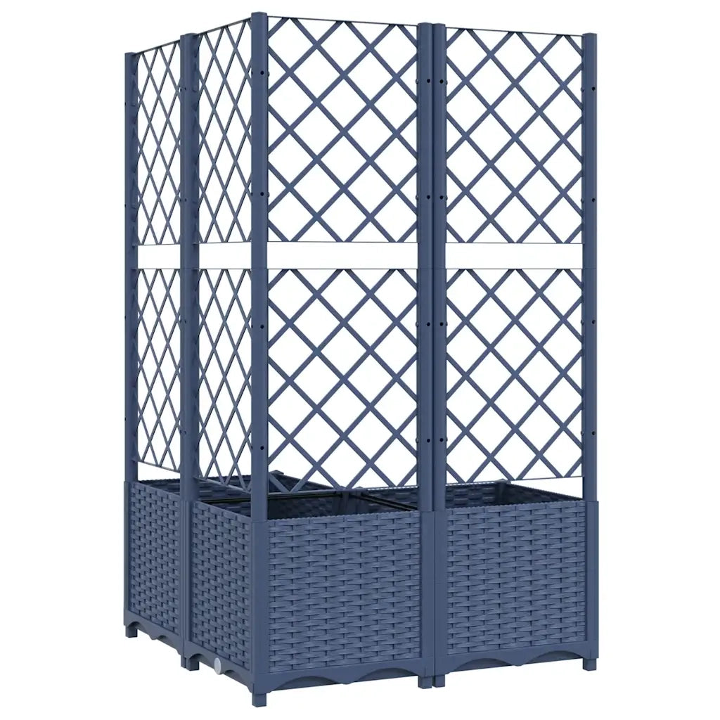 Fioriera | Cassetta per fiori | Vaso da Giardino con Graticcio Grigio Blu 80x80x136 cm PP