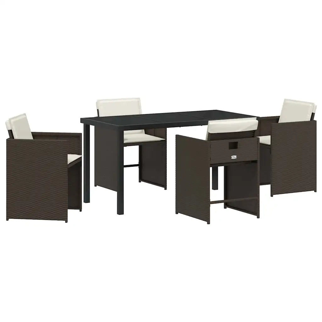 Set da Pranzo per Giardino 5 pcs Marrone polyrattan