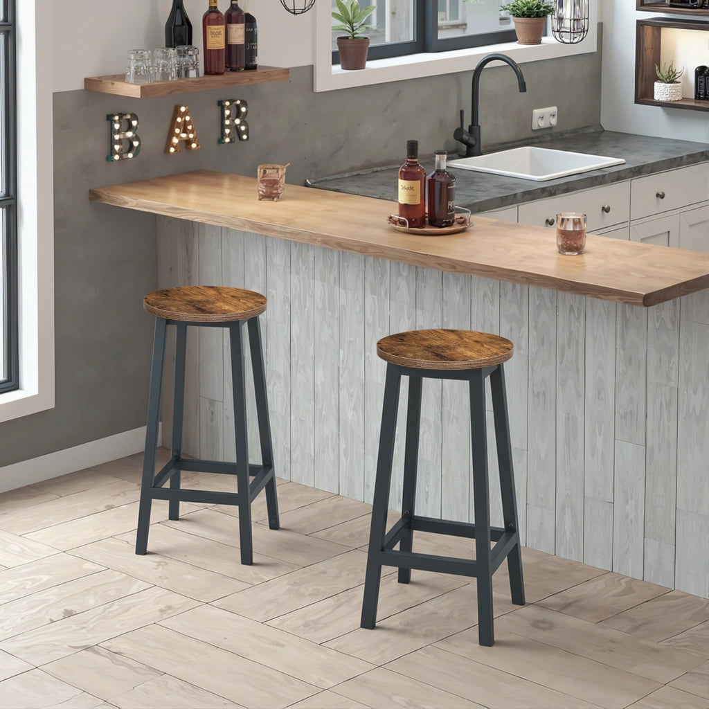 Sgabello da bar da cucina VALORA rustico marrone con gambe nere