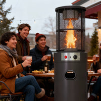 Stufa a Gas da Esterno Riscaldatore Gpl Portatile con Ruote FIRE GLASS Cilindro con Vetro per Terrazzo Patio Giardino Lo