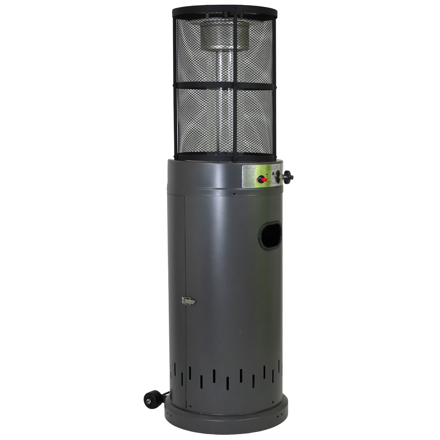 Stufa a Gas da Esterno Riscaldatore Gpl Portatile con Ruote FIRE GLASS Cilindro con Vetro per Terrazzo Patio Giardino Lo