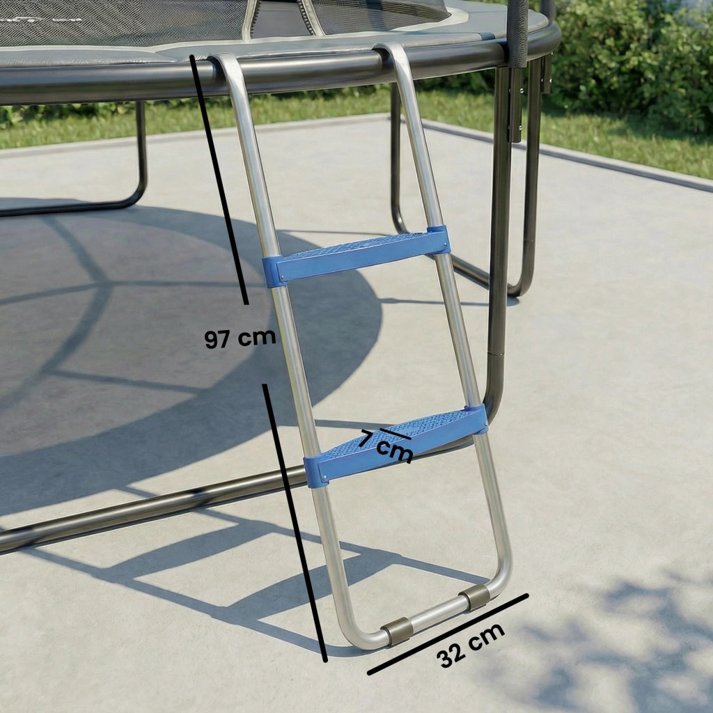 Scala per Trampolino 2 Gradini ¨C Zephmum ¨C Blu, Acciaio Zincato, 32x63 cm