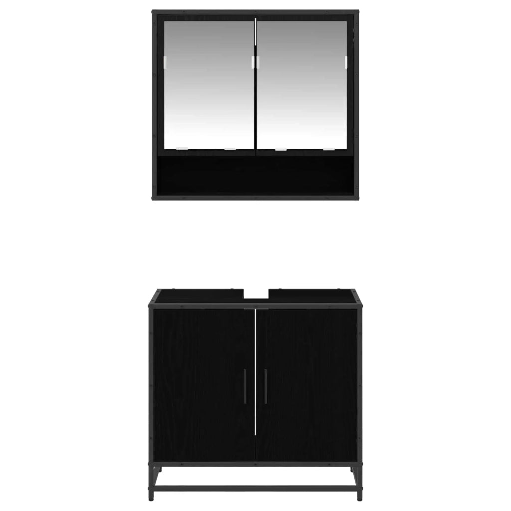 Set di mobili per il bagno 2 pcs Rovere Nero Legno multistrato 3402347