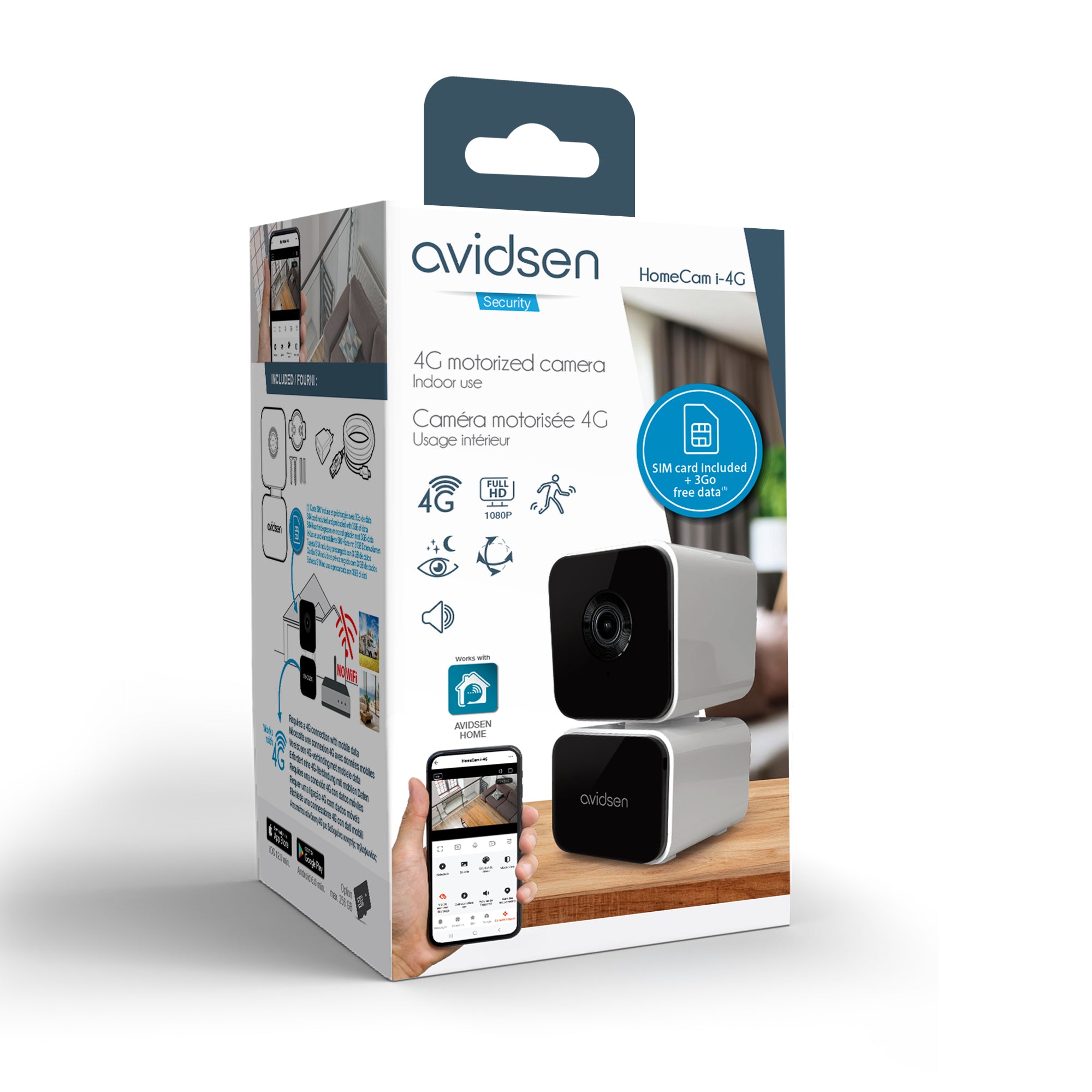 Telecamera da Interno con Scheda Sim 4G (inclusa ) Motorizzata HomeCam I4G – Avidsen 127163