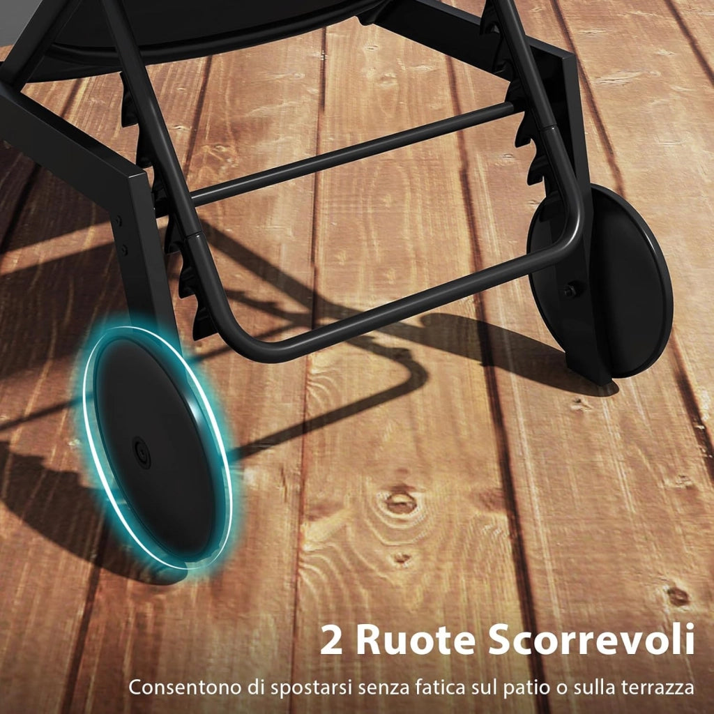Lettino Prendisole da Giardino, Sdraio da Patio con Schienale Regolabile a 6 Posizioni, Tessuto Traspirante, 2 Ruote, per Piscina, Terrazza e Giardino, Portata 150 kg (Grigio,1)