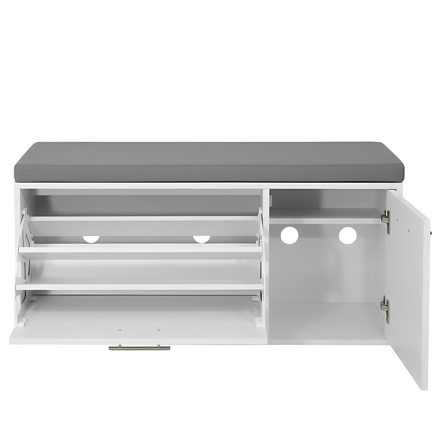 Marvin Scarpiera Panca da Ingresso con Anta Contenitore – Portascarpe Salvaspazio in Legno con Bianco / Cuscino Grigio