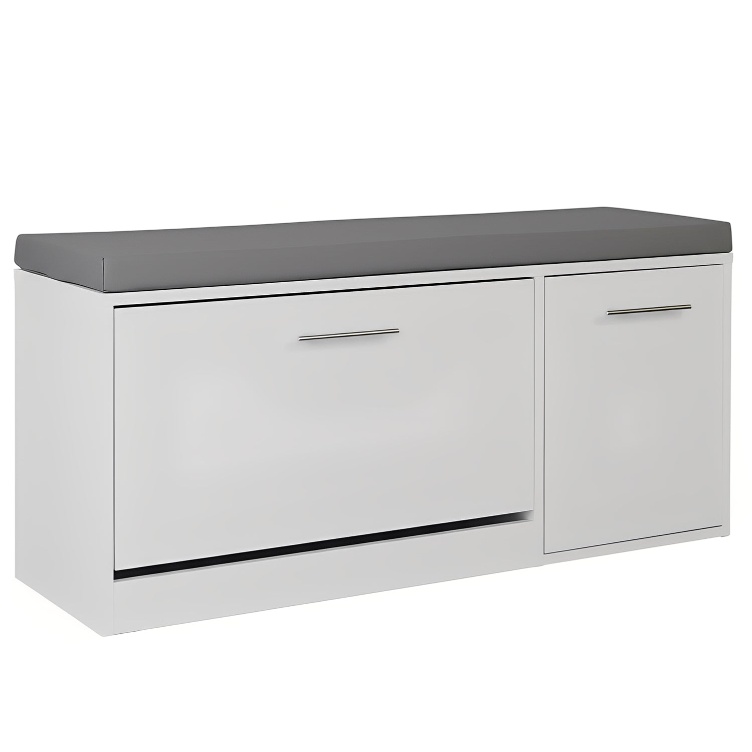 Marvin Scarpiera Panca da Ingresso con Anta Contenitore – Portascarpe Salvaspazio in Legno con Bianco / Cuscino Grigio