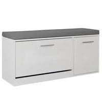 Marvin Scarpiera Panca da Ingresso con Anta Contenitore – Portascarpe Salvaspazio in Legno con Bianco / Cuscino Grigio