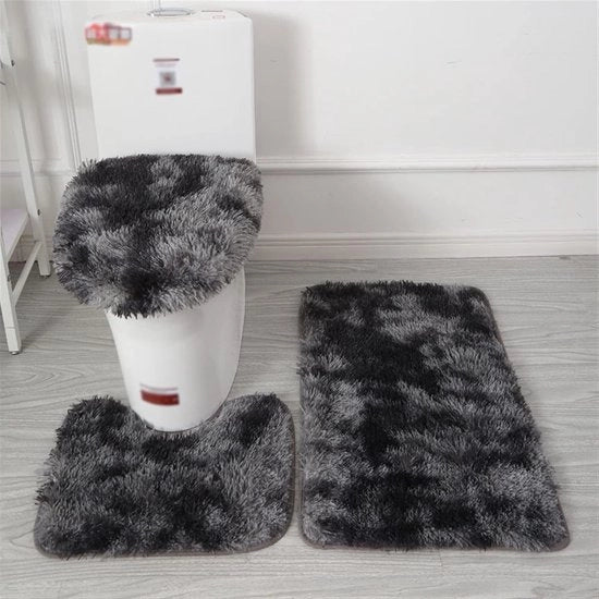 Set di 3 mattonelle antiscivolo con finitura pelosa, profilo a U, mattonella assorbente e coperchio di WC con cravatta, verniciato di nero