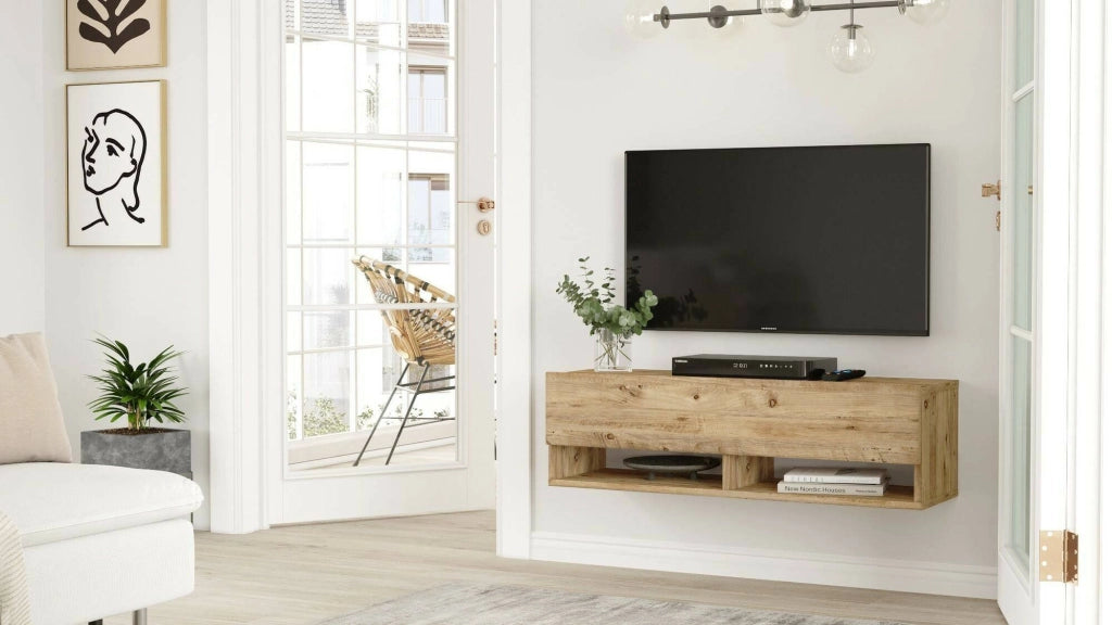 Mobile porta TV Iva, Credenza da soggiorno, Armadio basso per TV, Base parete attrezzata, 100x32h29 cm, Quercia
