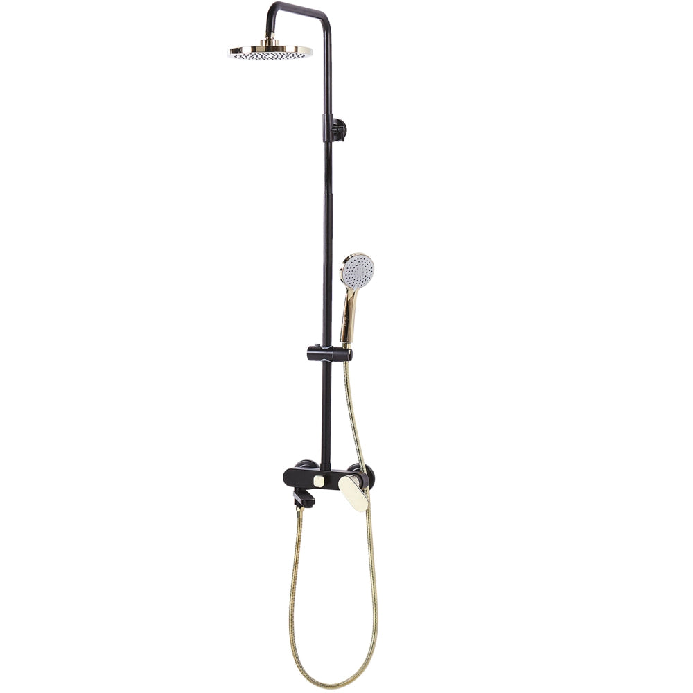 Moderno Set Colonna Doccia da Muro con Soffione a Pioggia in Ottone Nero Opaco ed dorato
