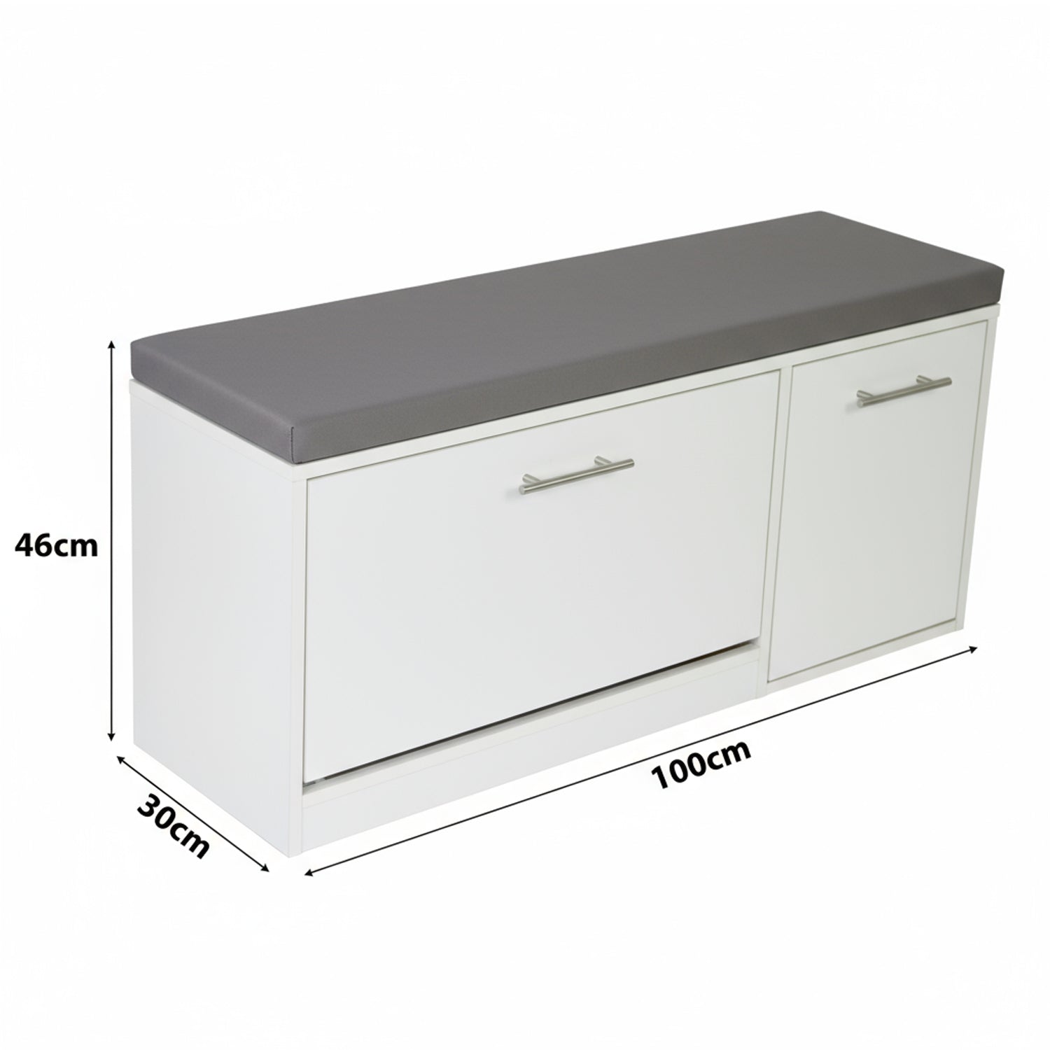 Marvin Scarpiera Panca da Ingresso con Anta Contenitore – Portascarpe Salvaspazio in Legno con Bianco / Cuscino Grigio