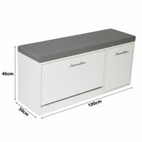 Marvin Scarpiera Panca da Ingresso con Anta Contenitore – Portascarpe Salvaspazio in Legno con Bianco / Cuscino Grigio