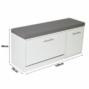 Marvin Scarpiera Panca da Ingresso con Anta Contenitore – Portascarpe Salvaspazio in Legno con Bianco / Cuscino Grigio
