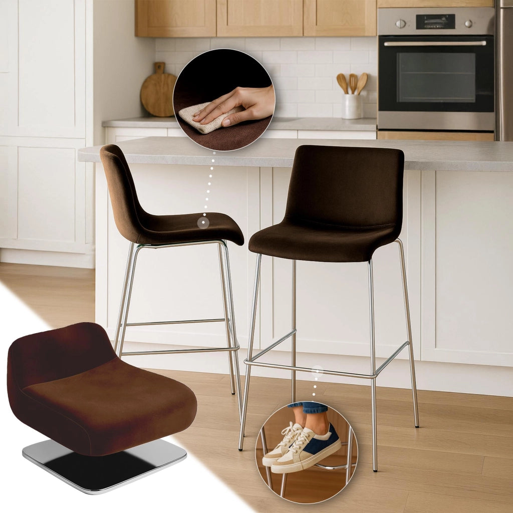 Sgabello Hover Velluto Base a Quattro Gambe Cromata marrone
