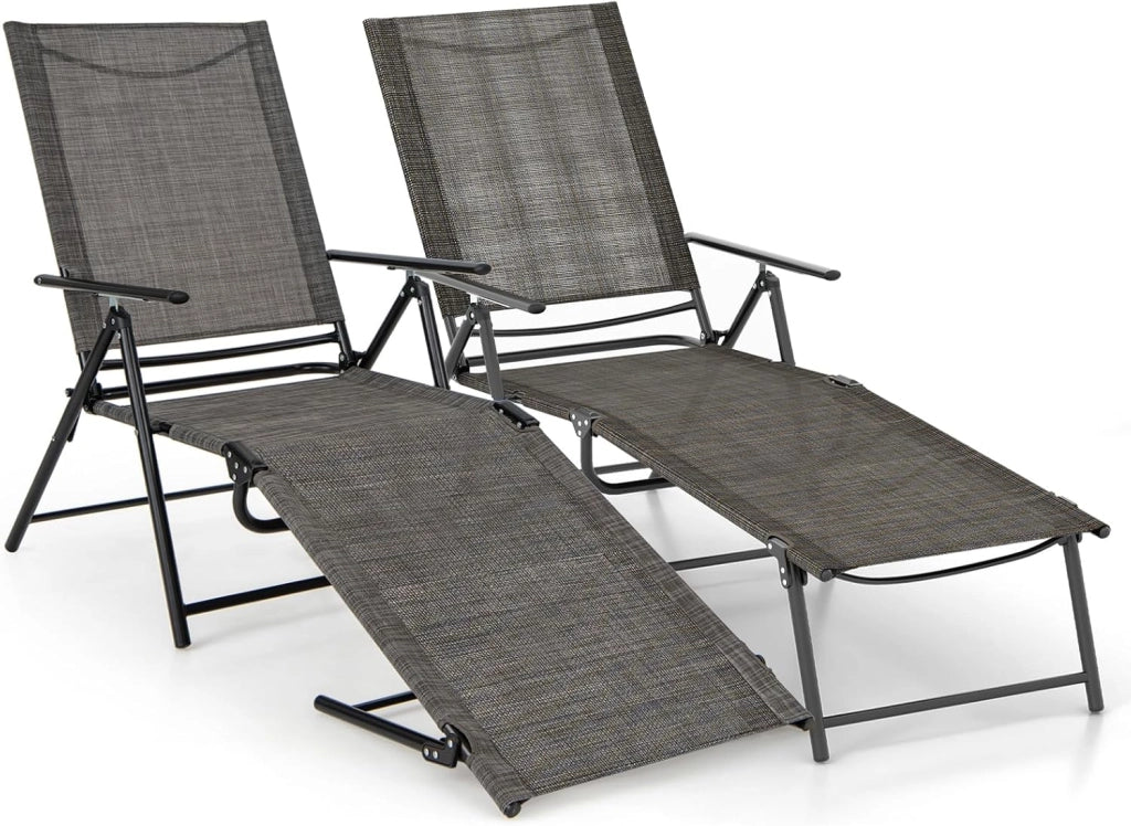 Set di 2 Lettini Prendisole da Giardino, con Schienale Regolabile, Sedia a Sdraio Pieghevole con Schienale Reclinabile, per Terrazzo Piscina Giardino, Portata 150 kg (Marrone)